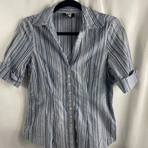 Studio 1940 Size Small ladies Button downshort sleeve blue and silver st…